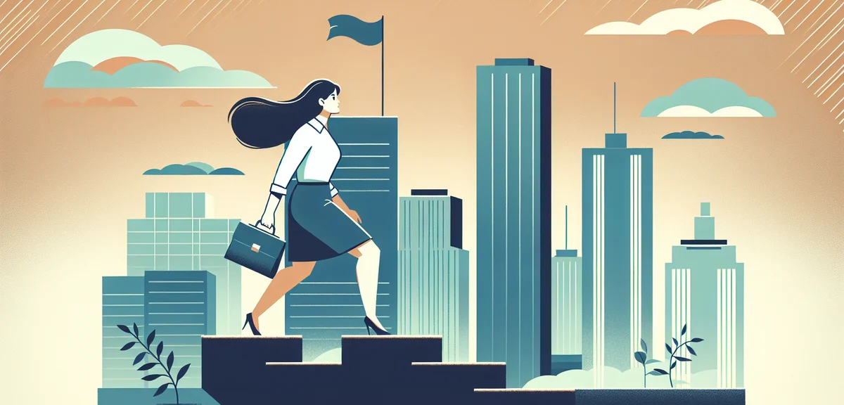 A person climbing stairs step by step with a small flag at the top, representing career recovery aft