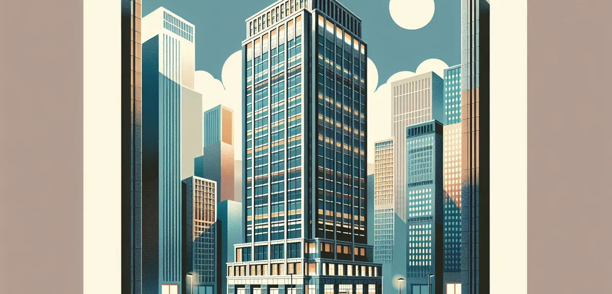 A comparison scene showing a tall corporate building on one side and a small warm office on the othe
