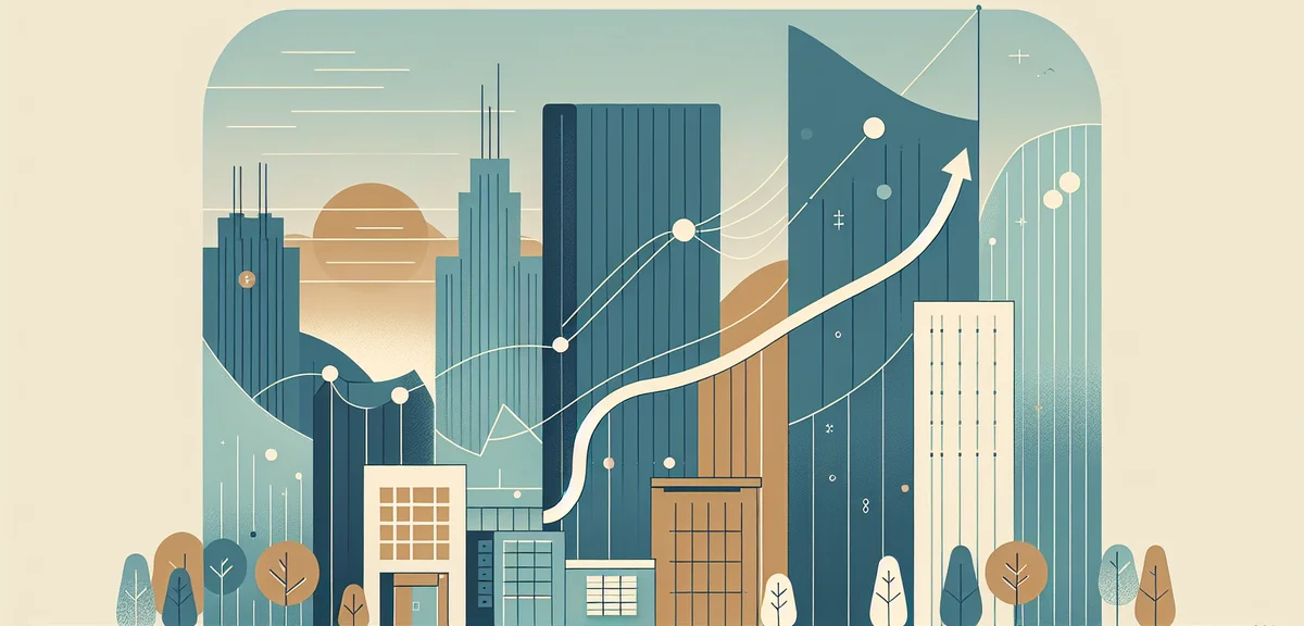 A gentle upward curve graph representing future salary growth over 3-5 years, with a small dip at th