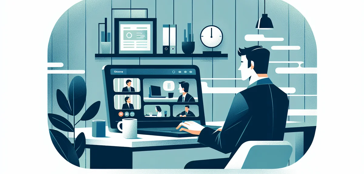 A person attending an online career fair on a laptop screen showing multiple company video windows, 