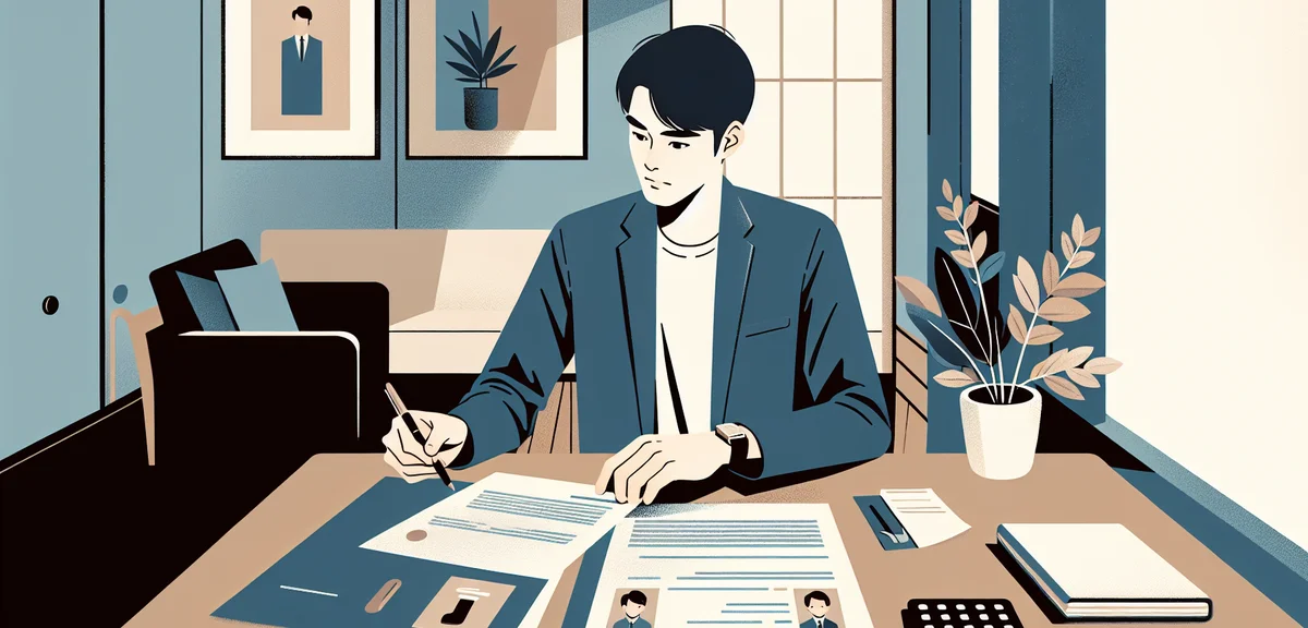 A person comparing two job offer documents side by side at a desk, with a calculator and notebook ne