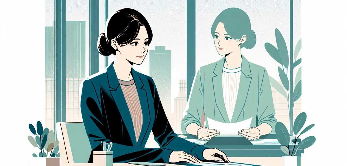 A person sitting at a desk comparing two job listings side by side with a thoughtful expression, fla