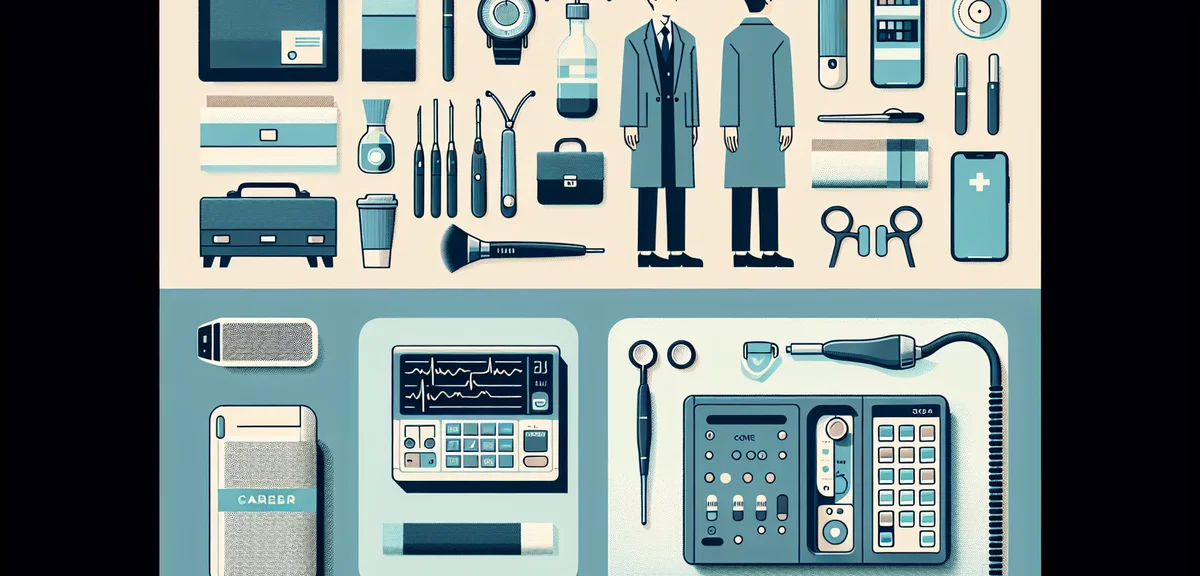 A flat illustration of various medical devices like diagnostic equipment and surgical tools displaye