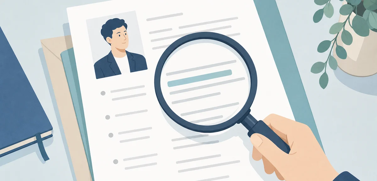 A flat illustration of a magnifying glass over a document highlighting specific lines, calm pastel b